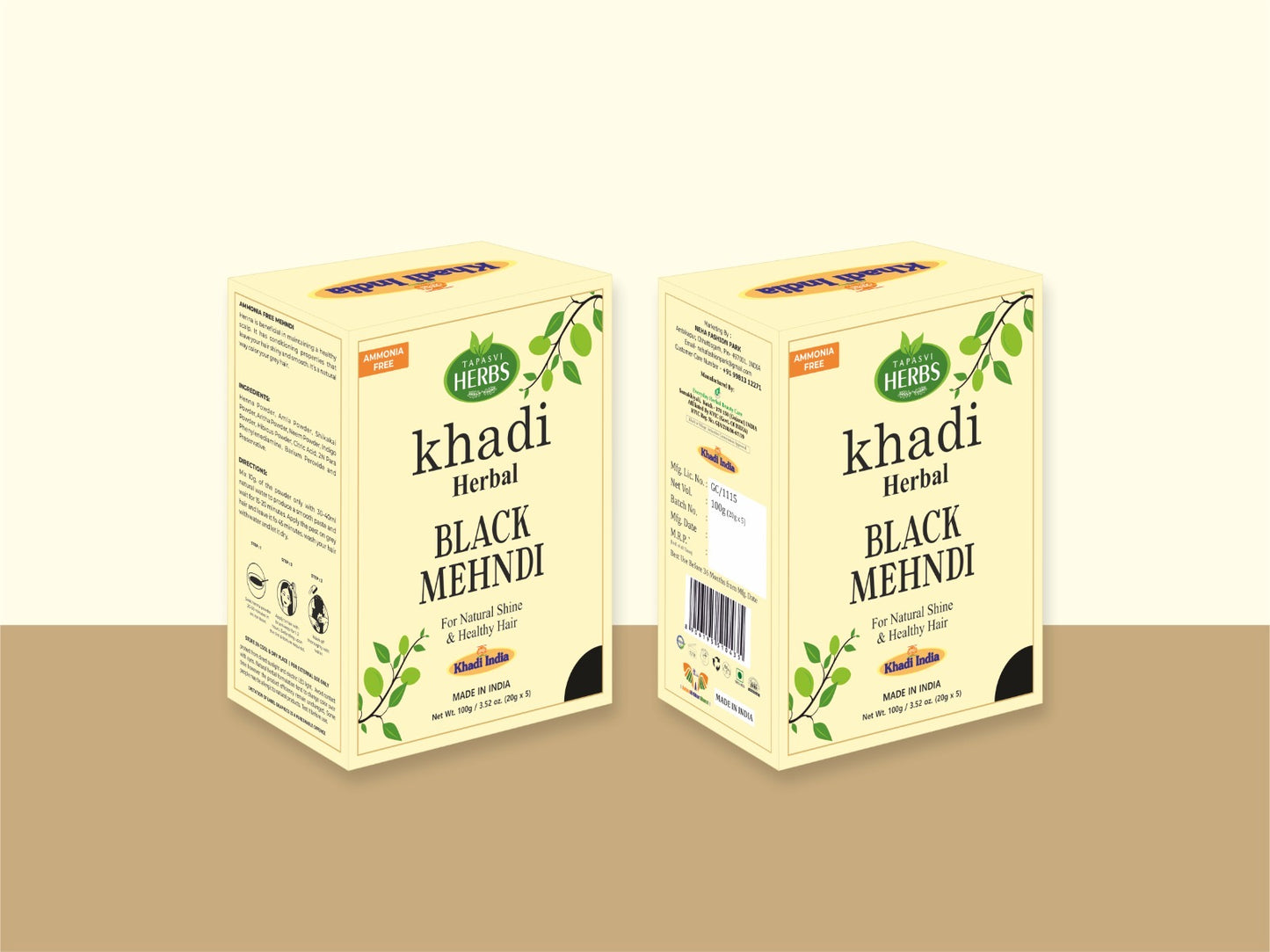 Tapasvi Herbs Khadi Herbal Black Mehandi ( Ammonia Free ) 20g/5pouch