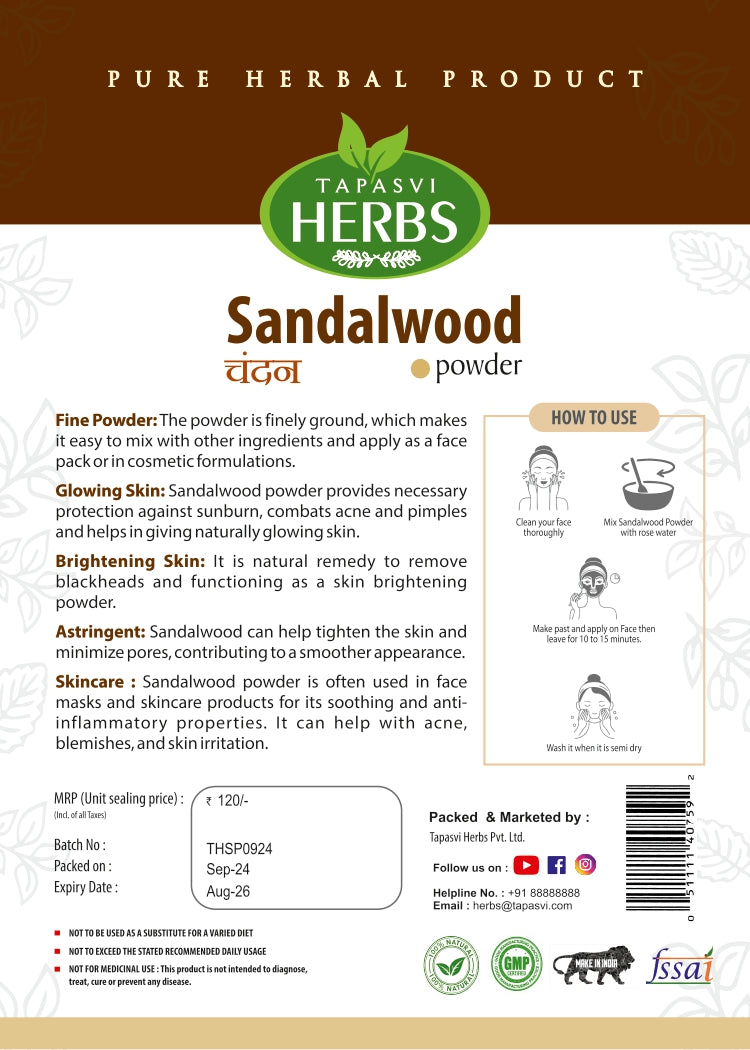 Sandalwood Powder 100g - Tapasvi Herbs